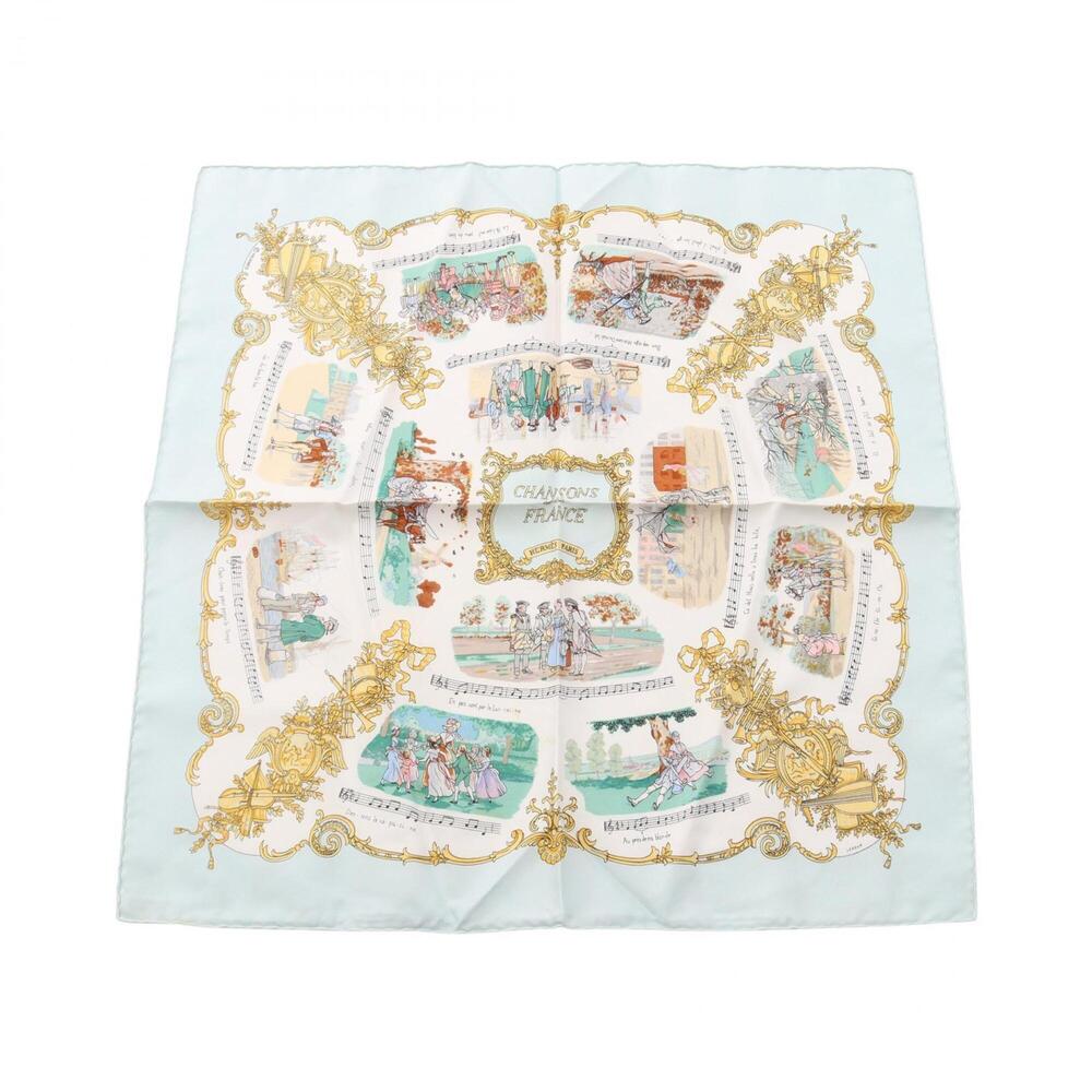 Hermes Petit Carré 45 CHANSONS DE FRANCE Scarf Muffler Silk Women's Blue Mult...